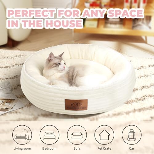 Zerbuger 23in Cream Round Dog Bed Sofa for Dogs Cats, Machine Washable - Image 5