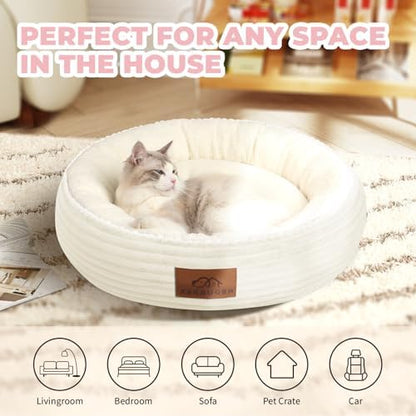 Zerbuger 23in Cream Round Dog Bed Sofa for Dogs Cats, Machine Washable - Image 5