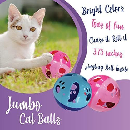 Large Cat Ball Toy with Bell – Interactive Rolling Design for Active Play – Sturdy Plastic Cat Toy Ball that Stays Visible During Play – Blue 3 Pack for Cats, Kittens, and Small Pets