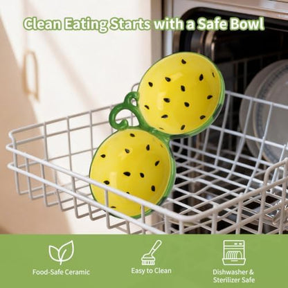10° Tilted Ceramic Cat Bowls Set - Elevated Food & Water Dishes, Ergonomic Design for Cats, Kittens & Small Dogs, 9.4" x 5.1" x 2.3" (Yellow) - Image 4