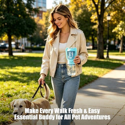 2 in 1 Dog Water Bottle with Food Container, Portable Leakproof Pet Water Dispenser & Bowl, Fits Dogs and Cats (Blue, Small) - Image 3