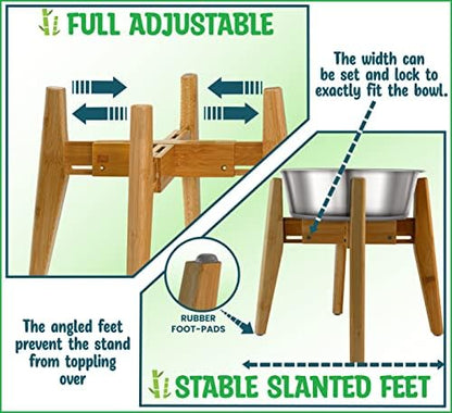 Dog Bowl Stand for Mid-Large Dogs | Adjustable, Bamboo, 12-inch High - Image 3