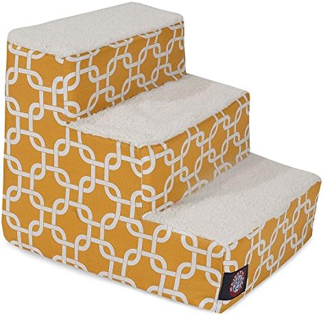 Majestic Pet 3 Step Portable Dog Stairs for Small Dogs to get on Bed Supports 25 lbs or Less – Dog Steps for High Bed with Machine Washable Cover – Pet Stairs for Cats Links Yellow by MajesticPet