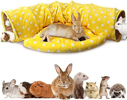 BWOGUE Bunny Tunnel Bed, 2-in-1 Collapsible Rabbit Tunnel Hideout with Mat by BWOGUEPetHome