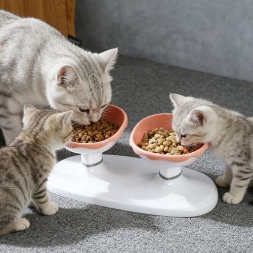 Elevated Cat Bowls, Raised Cat Dishes for Food and Water, Pet Food Bowls for Cats and Puppies, 3-Level Height Adjustable, 350 ml/12 oz per Bowl (Pink) - Image 2