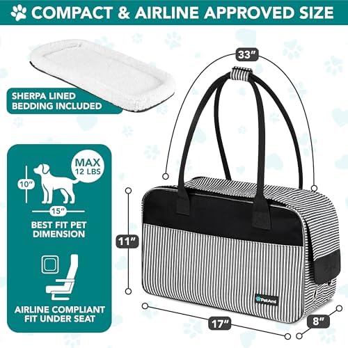 PetAmi Small Dog Purse Carrier with Pockets, Airline Approved, Stripe Black - Image 2