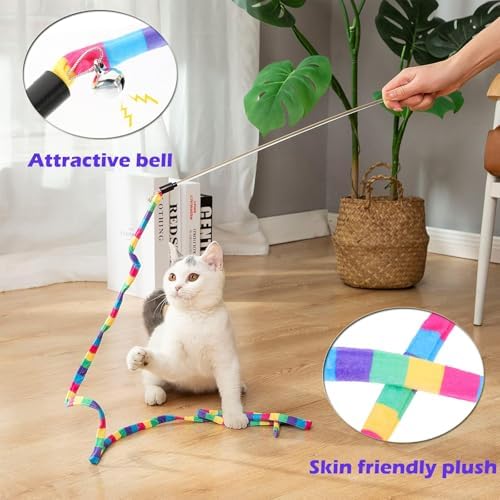 KABASI 3PCS Interactive Cat Rainbow Wand Toys, Cats String Toy Teaser Wand - Image 2