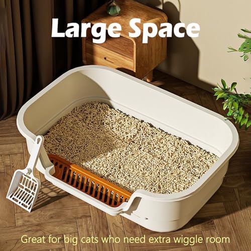 Extea Large Cat Litter Box with High Sides,Cat Boxes for Indoor Cats,Cat Litter Pan for Kitty,Litter Box with Low Entry,Easy to Clean,Anti-Splashing,23.6" x15.7" x6.2" (Grey) - Image 2