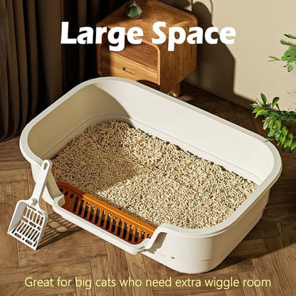Extea Large Cat Litter Box with High Sides,Cat Boxes for Indoor Cats,Cat Litter Pan for Kitty,Litter Box with Low Entry,Easy to Clean,Anti-Splashing,23.6" x15.7" x6.2" (Grey) - Image 2