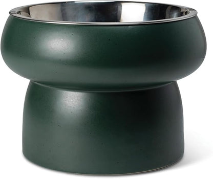 Fringe Studio Matte Speckled Green Medium Raised Stoneware Feeder W/Stainless Steel Insert (7" Diameter x 5.5" H, 26 fl.oz.), PetShop Collection (453MD001)