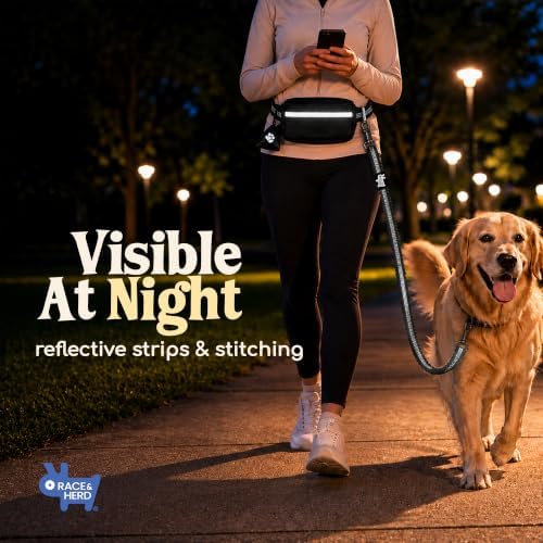 Race&Herd Dog Running Leash Hands Free — 68" Bungee Waist Belt (Onyx) - Image 6