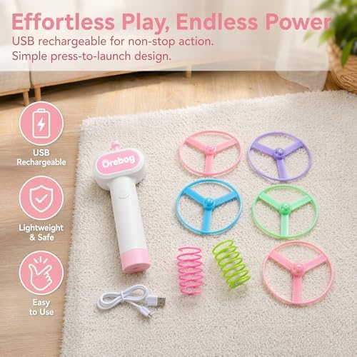 Cat Toy Disc Launcher,Rechargeable Interactive Cat Fetch Toy with 6 Discs - Image 3