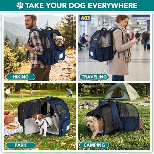 PetAmi Expandable Dog Backpack Carrier for Cats & Pets, Breathable Cat Carrier Backpack with Top Window & Multi-Entry, Ventilated Foldable Travel Carrier for Small Medium Pets up to 18 lbs, Navy - Image 7