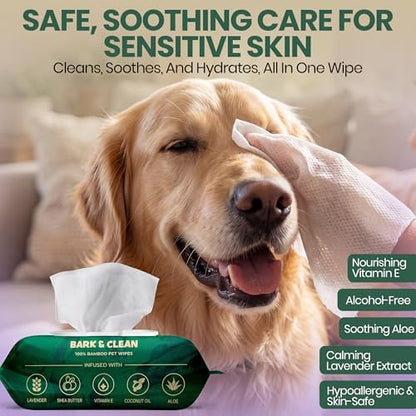 Bark & Clean Dog Wipes for Cleaning and Deodorizing - 2 Pack of 110 8.5" x 9" Bamboo Pet Wipes - Compostable, Hypoallergenic Puppy Wipes - Dog Wipes for Paws, Butt, and Body - Image 2