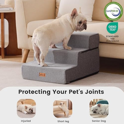 Gardner Pet Dog Stairs for Small Dogs 14" H, 3-Step Extra Wide Dog Steps for Bed, Pet Stairs for Bed and Couch with Durable Non-Slip Waterproof Fabric Cover and Soft Foam, Grey - Image 5
