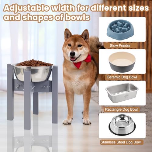 Elevated Dog Bowl Stand Adjustable Dog Food Holder 10”H Medium Grey - Image 6