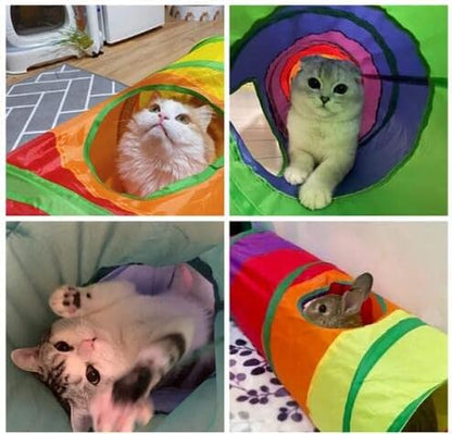 PetLike S Way Cat Tunnel Collapsible Pop-up Pet Tube Hideaway Play Toy with Ball (S-Way, Rainbow) - Image 3
