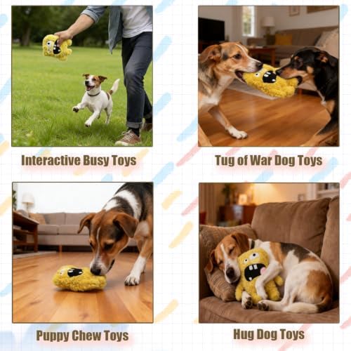 Monster Stuffed Squeaky Dog Toy, Crinkle Dog Plush Toy, Yellow - Image 4
