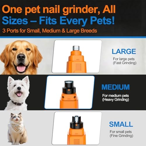 Dog Nail Grinder, Quiet Dog Nail Trimmer, +50% Powerful 3-Speed 8000-12000RPM Electric Pet Nail Trimmers with LED Lights, Painless Paws Grooming & Smoothing Kit for Dogs and Cats - Image 3