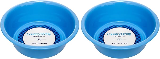 Country Living Set of 2 Non-Slip Durable Blue Powder Coated Stainless Steel Heavy Dog Bowls (32oz) - Rust Resistant, Easy to Clean, Perfect for Medium Size Breeds