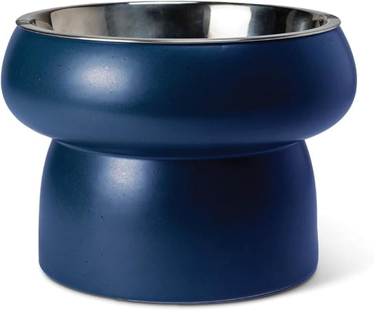 Fringe Studio Matte Speckled Navy Small Raised Ceramic Feeder W/Stainless Steel Insert (5.5" Diameter x 3.75" H, 13 fl.oz.), PetShop Collection (453SM001)