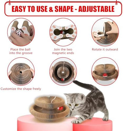 2pcs Cat Pad Scratcher Toys, Magic Organ Cat Toy & Kitty Curls Cat Toy, Interactive Cardboard Cat Scratching Board with Bell Balls, Corrugated Scratcher for Indoor Cats, Light Brown - Image 6