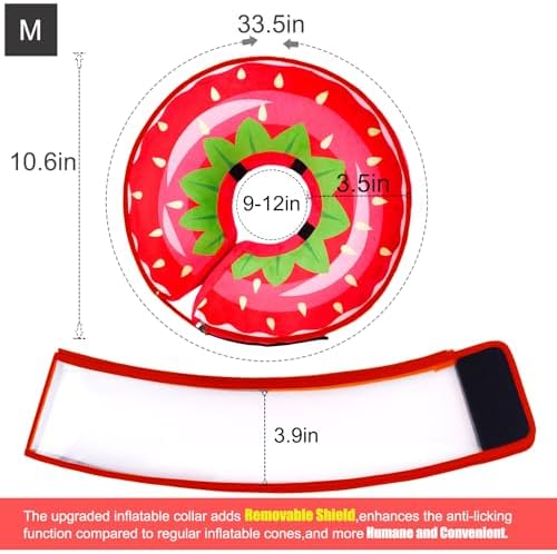 Inflatable Dog Cone Collar for Large Medium Small Dogs, Soft Dog Donut Collar Adjustable Recovery Cone for Pets After Surgery, Extra Enhanced Anti-Licking Guard Shield for Pets (Medium, Strawberry) - Image 6
