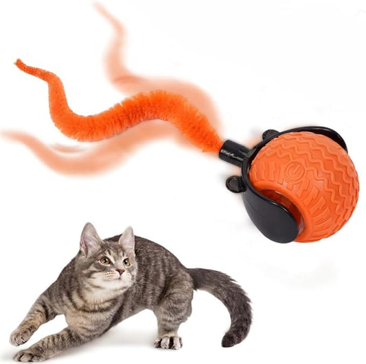 Interactive Toys for Cats, 2026 New Interactive Cat Toy Ball, Automatic Moving Cat Toy for Indoor Use, Rechargeable Feather Tail Cat Toy with Stimulation for Small Medium Large Cats (Orange)