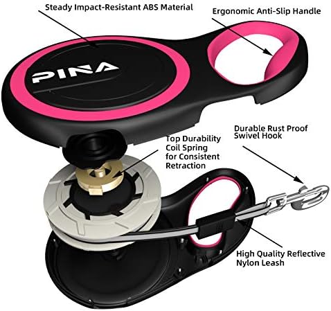 PINA Retractable Dog Leash, 26ft Dog Leash for Small Medium Large Dogs Up to 110lbs, 360° Tangle-Free Strong Reflective Nylon Tape, with Anti-Slip Handle, One-Handed Brake, Lock - Black Pink - Image 3