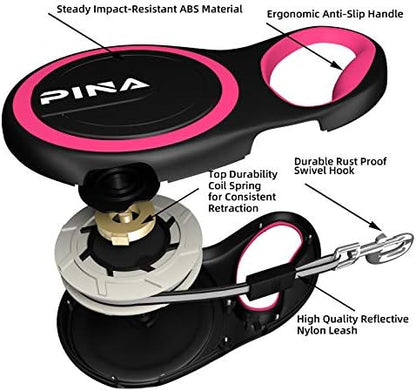 PINA Retractable Dog Leash, 16ft Dog Leash for Small Medium Dogs Up to 44lbs, 360° Tangle-Free Strong Reflective Nylon Tape, with Anti-Slip Handle, One-Handed Brake, Lock - Black Pink - Image 3