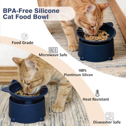 Raised Slow Feeder Cat Bowl, Silicone Elevated Tilted Cat Slow Feeder Bowl - Image 3