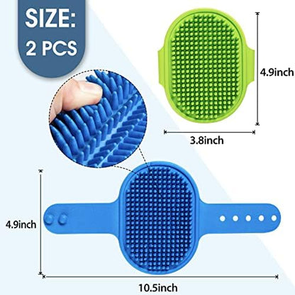Dog Grooming Brush, Lilpep Pet Shampoo Bath Brush Soothing Massage Rubber Comb with Adjustable Ring Handle for Long Short Haired Dogs and Cats (Blue+Green, pack of 2) - Image 2