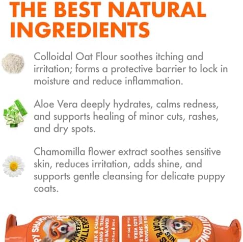 Puppy Shampoo and Conditioner Set Hypoallergenic, Tearless, pH Balanced Dog Shampoo for Puppies Oat Milk, Chamomile & Prebiotics Puppy Shampoo for Sensitive Skin Sulfate Free, Paraben Free 2×10 fl oz - Image 6
