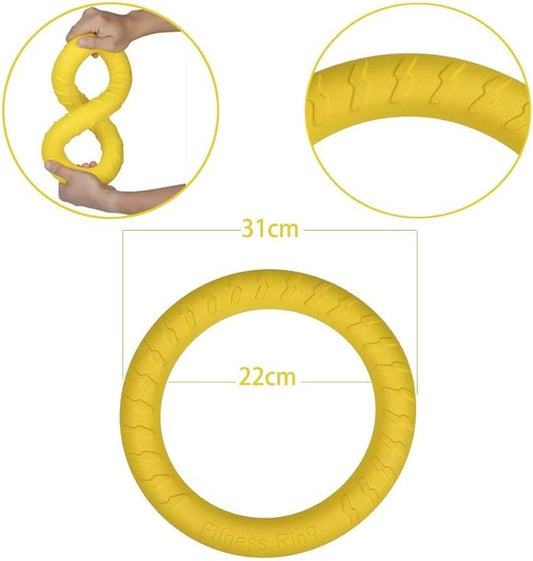Pack of 2 Dog Toys Ring Water Floating, Outdoor Fitness Flying Discs, Tug of War Interactive Training Ring for Dogs ( 2 Size ,Yellow）