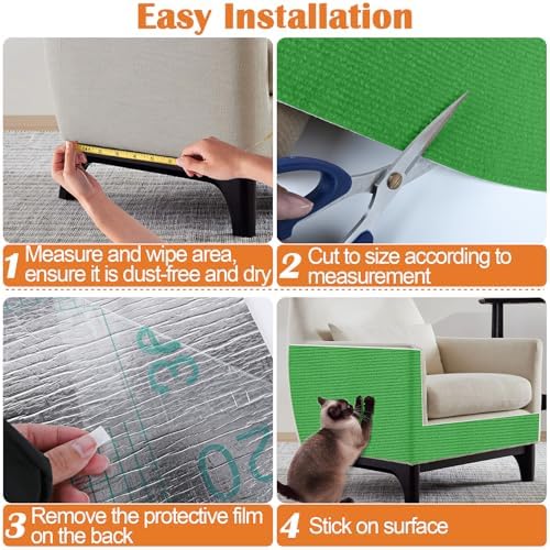 Cat Scratch Furniture Protector - 138" x 13.8" Trimmable Self-Adhesive Cats Claws Scratch Pads, DIY Cat Climbing Couch Protector for Scratch Post Cat Tree Replacement Indoor (Green) - Image 5