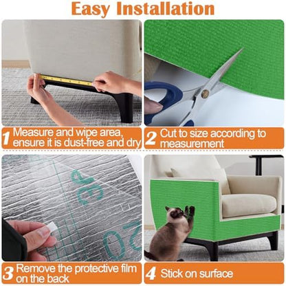 Cat Scratch Furniture Protector - 138" x 13.8" Trimmable Self-Adhesive Cats Claws Scratch Pads, DIY Cat Climbing Couch Protector for Scratch Post Cat Tree Replacement Indoor (Green) - Image 5