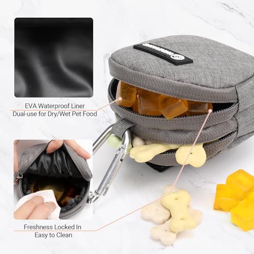 Dog Poop Bag Holder for Leashes- Dog Treat Pouch with Waterproof Zipper,Puppy Training Small Bag with Carabiner & Bungee Toggle,Two Pockets for Dry or Wet Treats-Pet Travel Walking Essentials (Grey) - Image 5