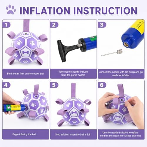 Dog Soccer Ball with Straps, 6 Inch Herding Dog Ball Toys Dog Birthday Toy, Balls for 20-40lbs Dogs, Outdoor Puppy Toys for Small Medium Dogs, Interactive Toy for Tug, Water Toy Ball,Purple - Image 5