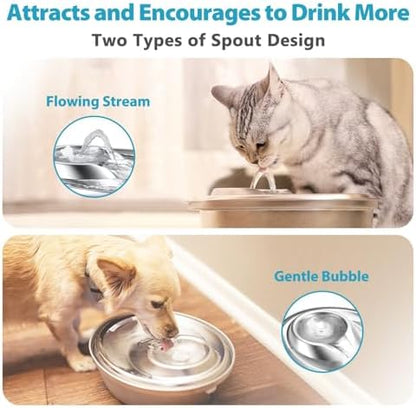 ORSDA Cat Water Fountain Stainless Steel, 2L Pet Fountain for Cats Inside, Dog Water Dispenser, Automatic Cat Drinking Fountains with 6 Replacement Filters for Cats, Small Dogs - Image 3