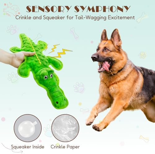 No Stuffing Dog Squeak Toys, Chew Toys for Small, Large Puppies Crocodile - Image 5