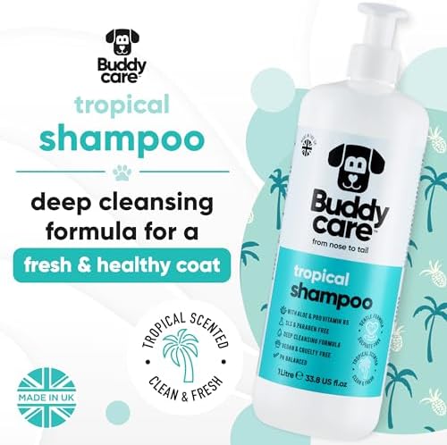 Tropical Dog Shampoo by Buddycare | Deep Cleansing Shampoo for Dogs | Tropical Scented | with Aloe Vera and Pro Vitamin B5 (33.8oz) - Image 2