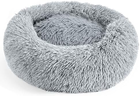 28in Large Dog Bed, Calming Donut Bed for Puppy and Kitten (Light Grey) by Hoewina