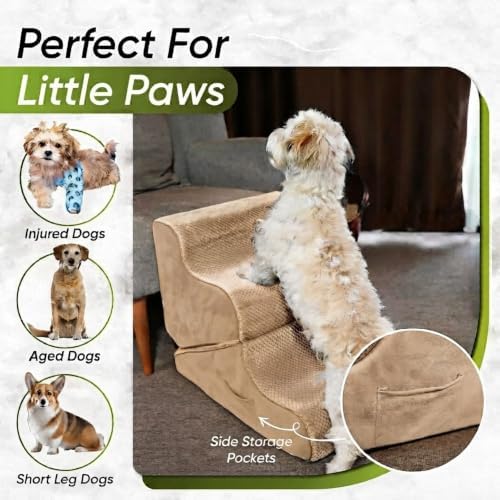 Dog Stairs for Bed & Couch – 2-in-1 Foldable Dog Stairs and Ramp (Beige) - Image 7