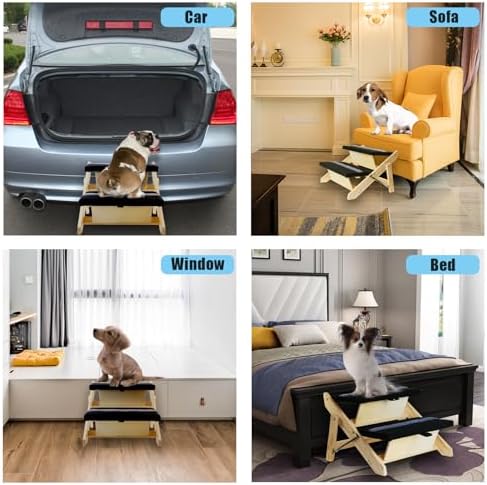 2-in-1 Indoor Pet Ramp, Wooden Folding 2-Tier Pet Stairs with Non-Slip Carpeted Steps, Ramp Perfect for Bed and Couch - Image 5