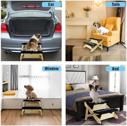 2-in-1 Indoor Pet Ramp, Wooden Folding 2-Tier Pet Stairs with Non-Slip Carpeted Steps, Ramp Perfect for Bed and Couch - Image 5