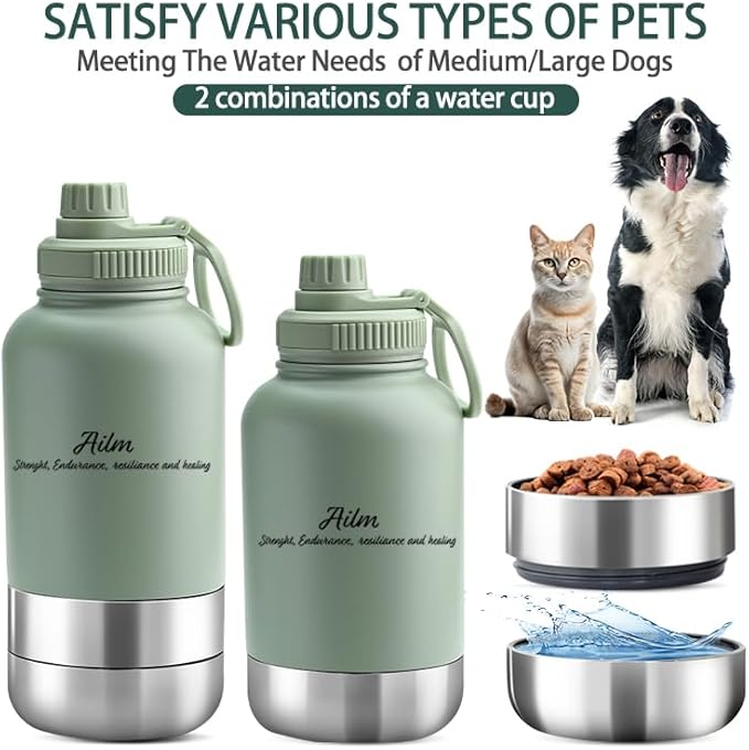 Travel Pet Feeder, 3-in-1 Food and Water Bottle Dispenser (Sage)