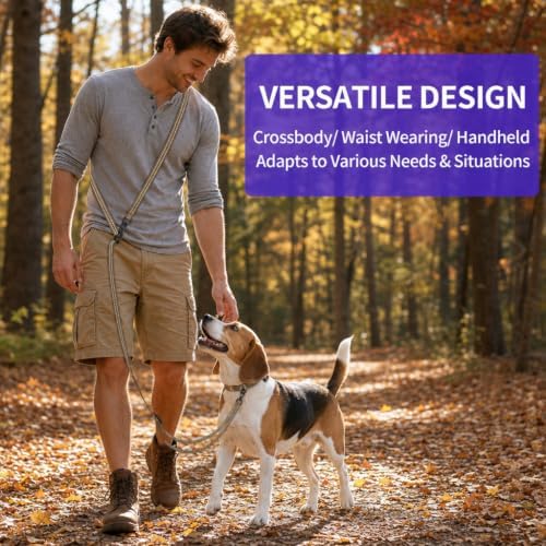 Kazazoo Hands-Free Adjustable Length 5-8 Ft Dog Leash, Crossbody & Waist for Dog Walking, Running for Dogs with Reflective Strips, Ballistic Nylon, Waist Belt Adjustable, Lightweight Brown M - Image 2