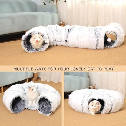Cat Tunnel with Cat Bed for Indoor Cats, Soft Plush Peekaboo Cat Cave Donut Tunnel, Multifunctional Playground Toys Hideplace for Small Medium Large Kittens, Rabbit, Ferret (L) - Image 3
