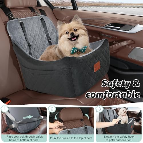Lealchum Dog car seat for Medium Dogs,Easy to Install with Adjustable Straps,Anti Slip Bottom pet car Bed,Fully Detachable and Washable pet Travel Bed (Black/Grey, Medium) - Image 7