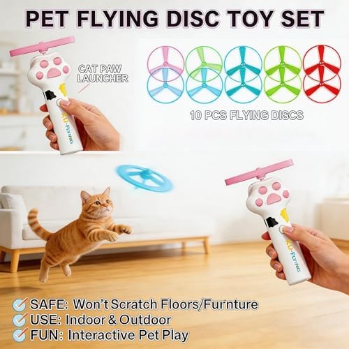 Cat Toy Disc,Interactive Cat Fetch Toy Flying Discs for Pet with 10 Discs - Image 6